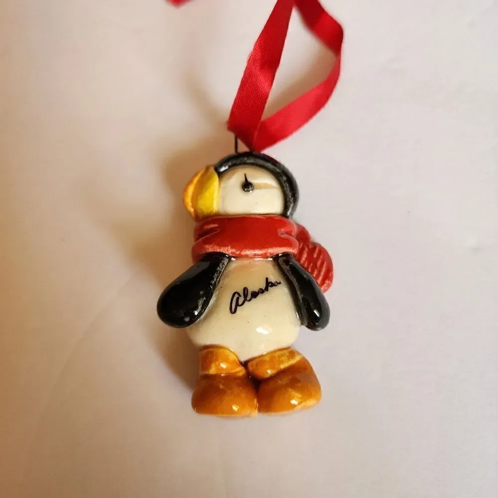 Vintage 1987 Bread Dough Christmas Ornament Penquin with Alaska